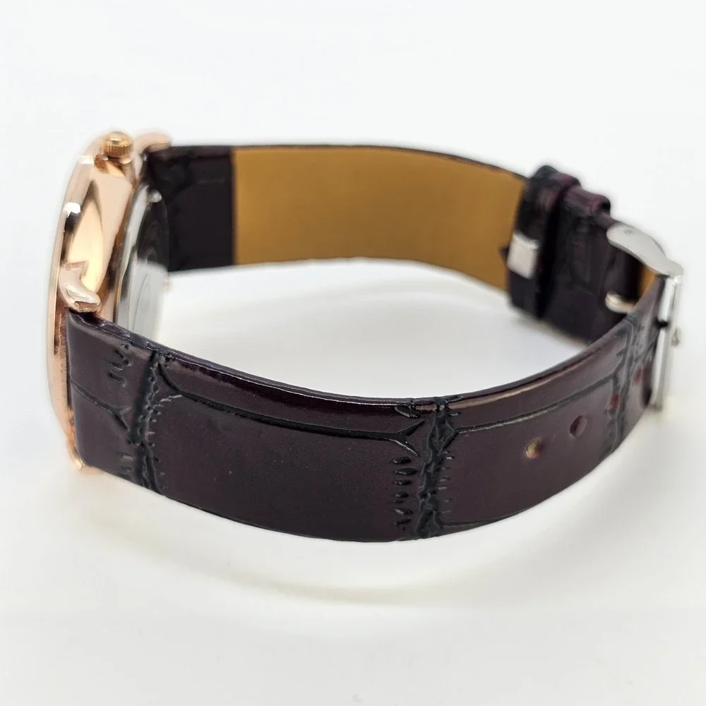 Men's Analog Watch 38MM Black Dial Brown Faux Leather Bands New Battery